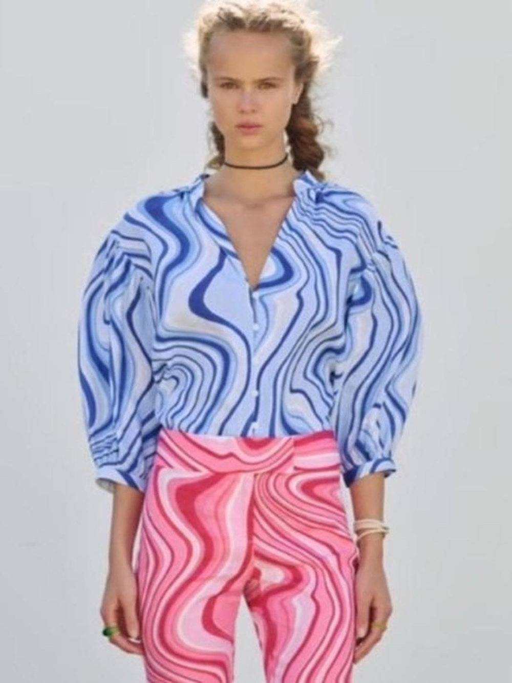 ZARA linen & viscose blend psychedelic pattern summer shirt